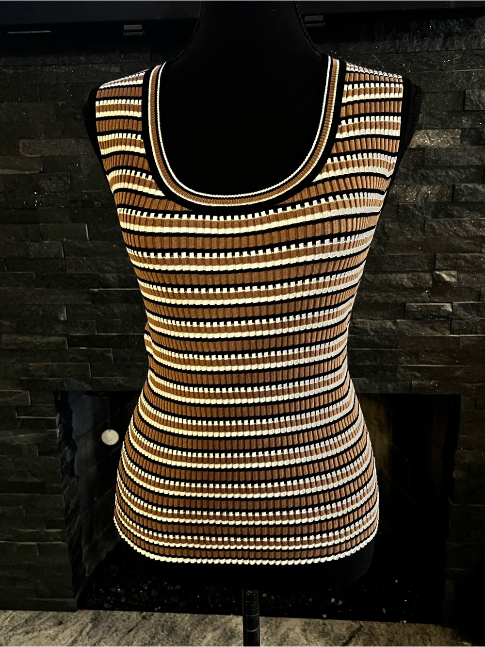 Industry Striped Ribbed Tank Top in Brown, Black & White